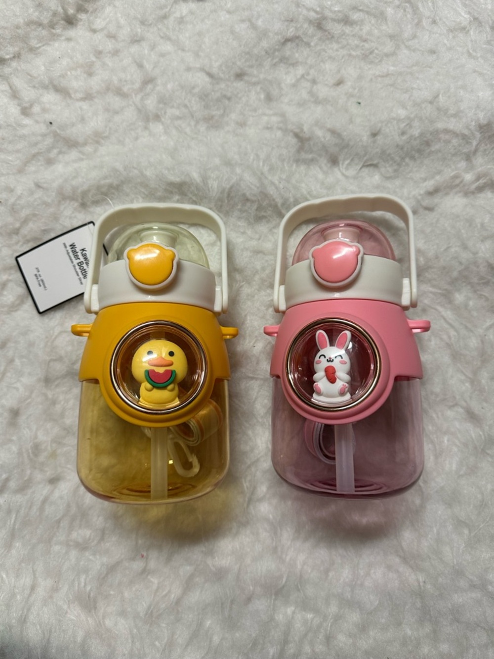 Set 2 Kids Cute Animal Straw Bottle - Yellow Duck or Pink Bunny